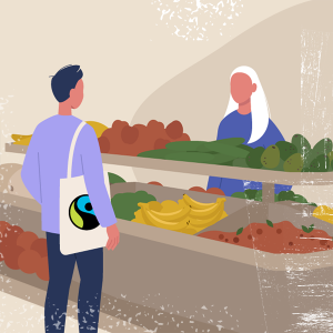 Shopper with Fairtrade tote illustration