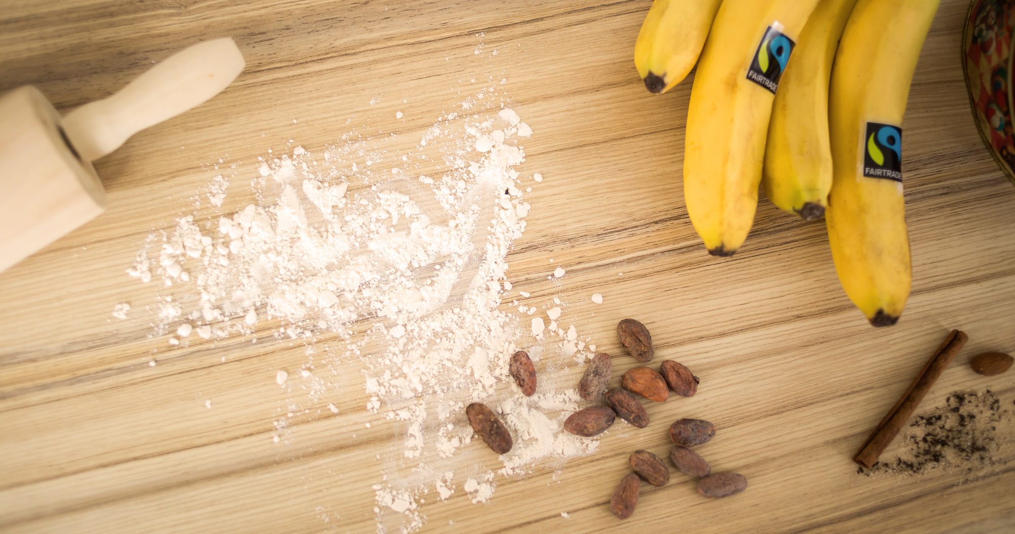 Fairtrade certified baking supplies - cocoa beans, bananas, cinnamon and more.