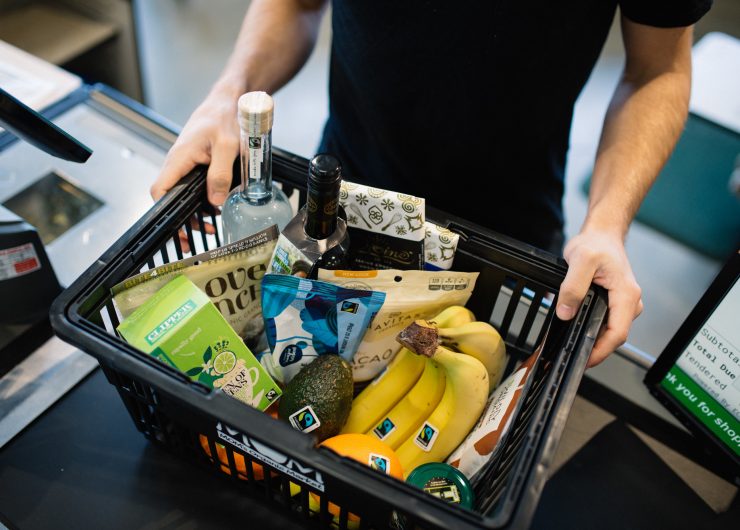 Grocery basket filled with Fairtrade products.
