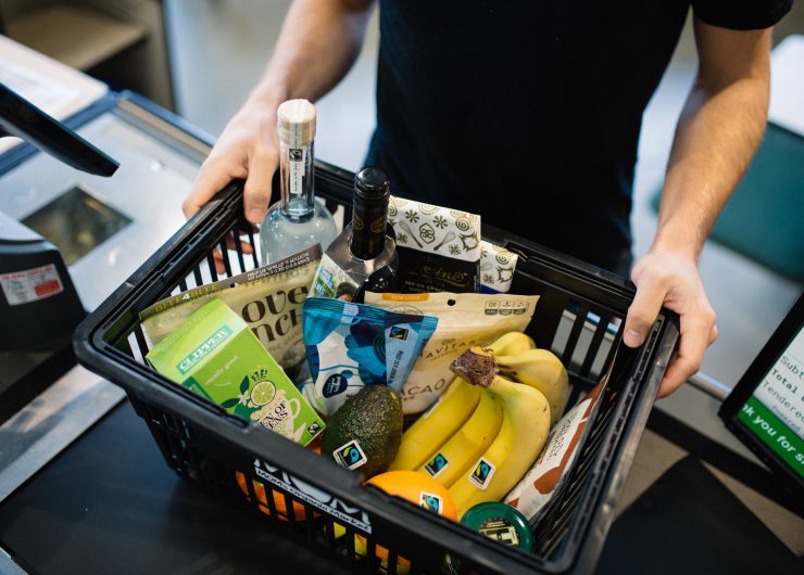 Grocery basket filled with Fairtrade products.