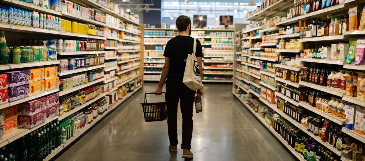 Shopper in a grocery aisle