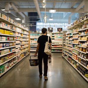 Shopper in a grocery aisle