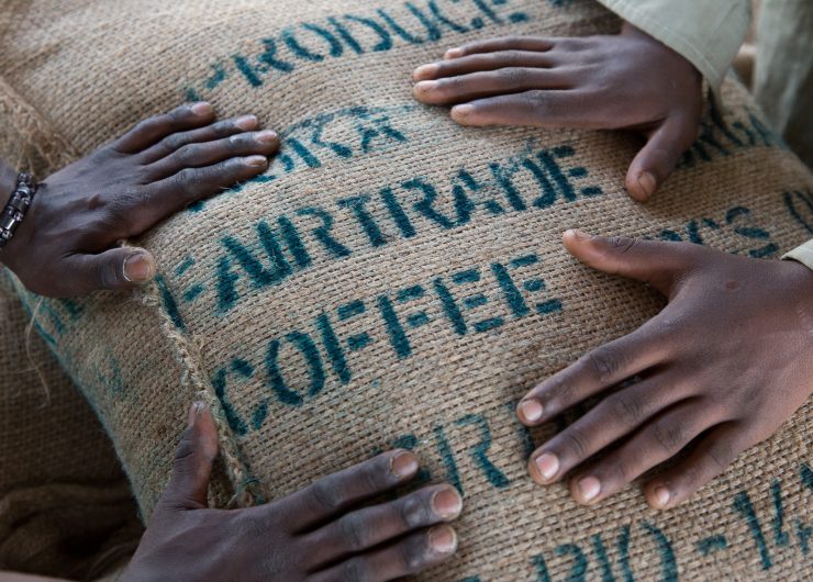 Hands on a fairtrade coffee sack