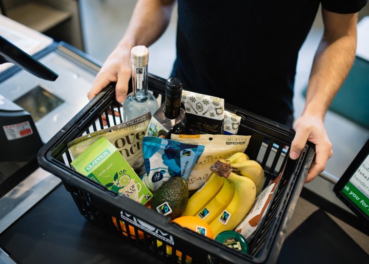 Grocery basket filled with Fairtrade products.