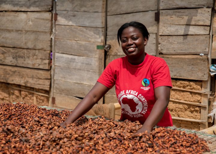 Deborah Osei-Mensah sifting cacao beans