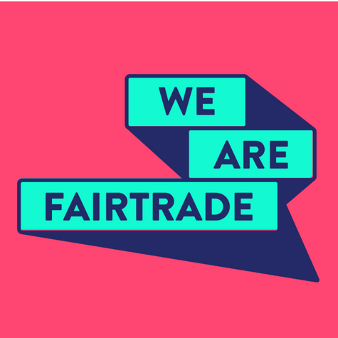 We Are Fairtrade logo in blue text on teal background