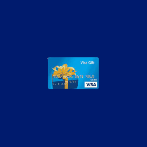 A VISA gift card on a blue background.